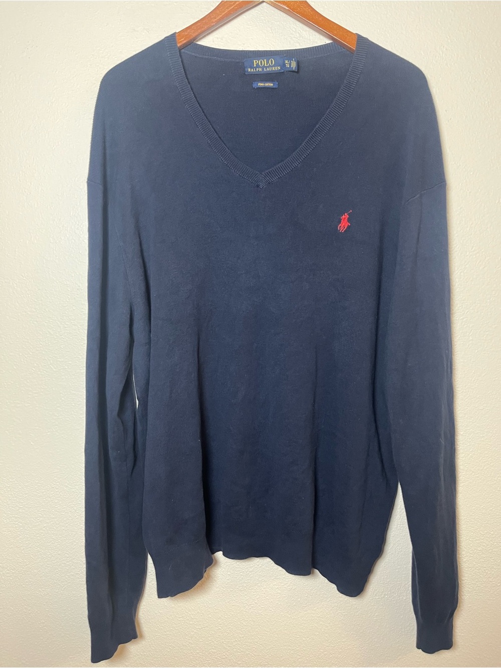 Polo by Ralph Lauren Navy V-Neck Sweater with Red Pony